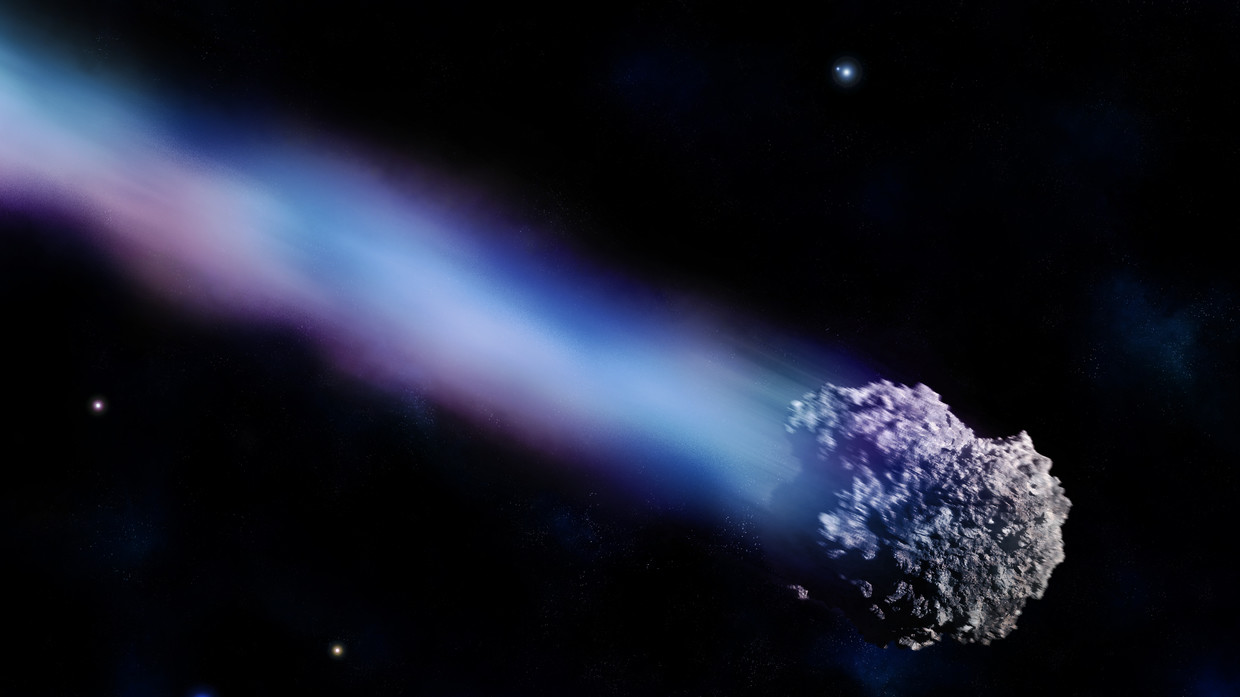 Una Preciosa Aurora Ultravioleta Rodea A Este Cometa En Medio Del Espacio